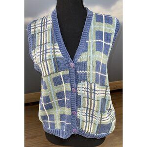 Vtg Pasta Colorful Sweater Vest Sz Large Green Blue Grandma Core Cottage